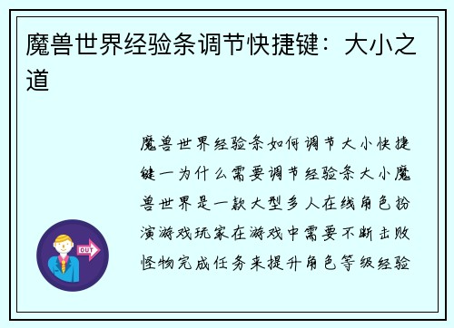 魔兽世界经验条调节快捷键：大小之道